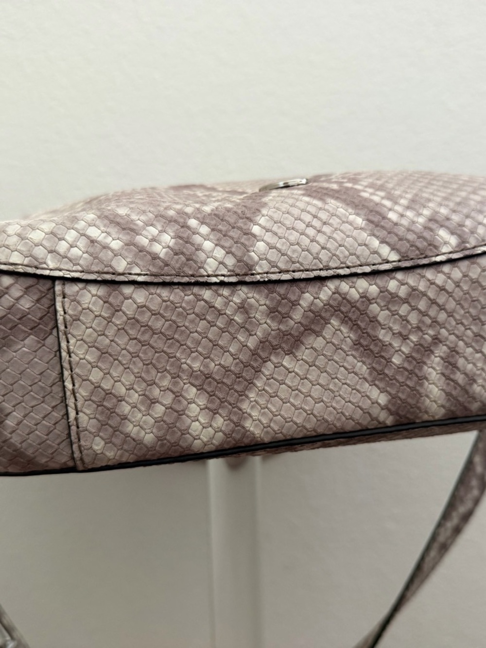 Michael Kors Laila medium snake embossed leather studded crossbody bag in gray - Picture 8 of 8